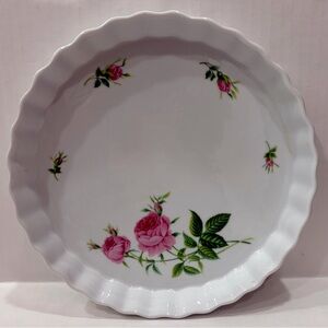 Vintage Rose Floral White Ceramic Pie or Tart Dish - 2 available